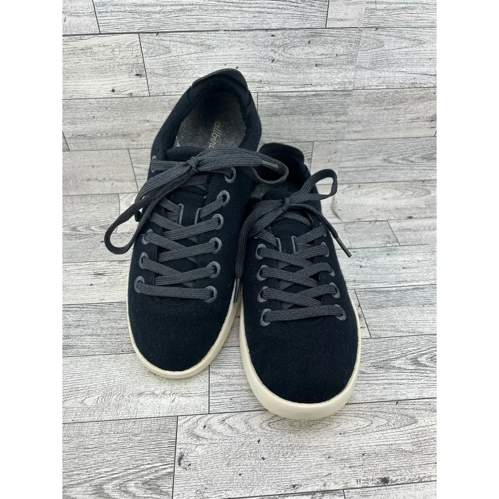 Allbirds Wool Pipers Women Sz 9 Black Merino Wool Low Top Sneakers Cream Sole